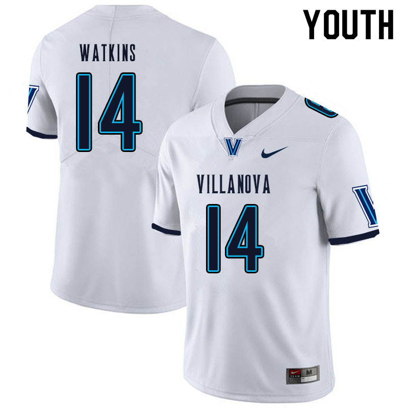 Youth #14 Connor Watkins Villanova Wildcats College Football Jerseys Sale-White - Click Image to Close